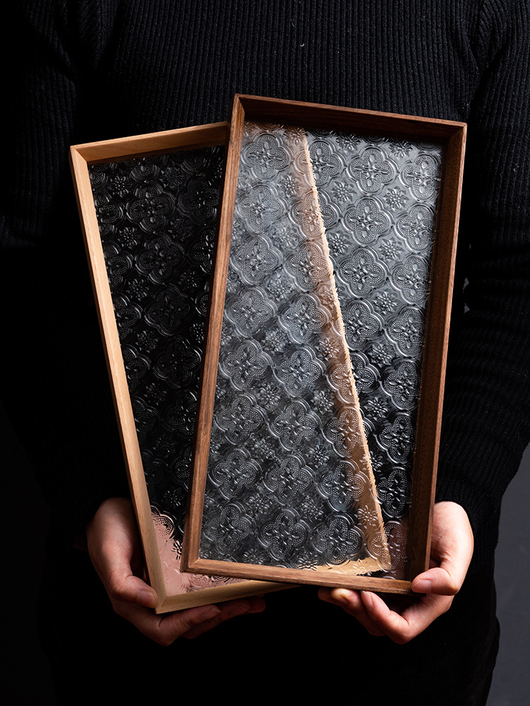 Household Wooden Tray Glass Tray Rectangular Plate - Image 3
