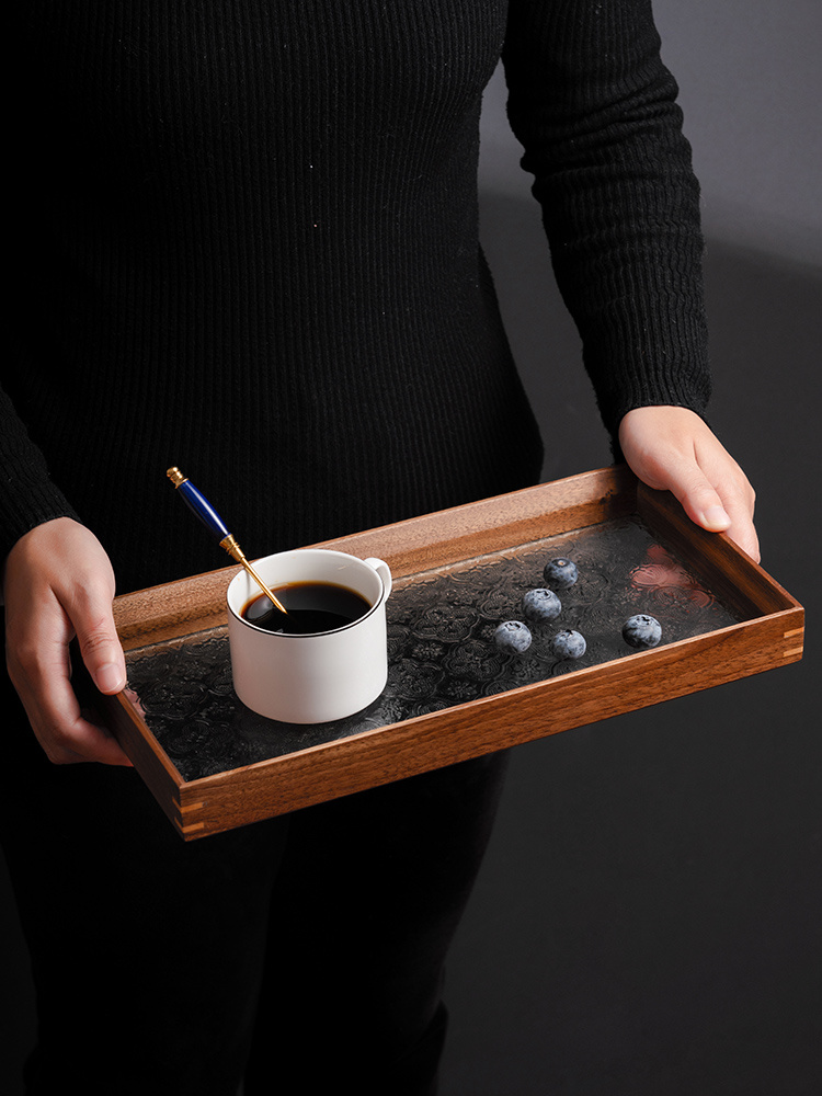 Household Wooden Tray Glass Tray Rectangular Plate - Image 2