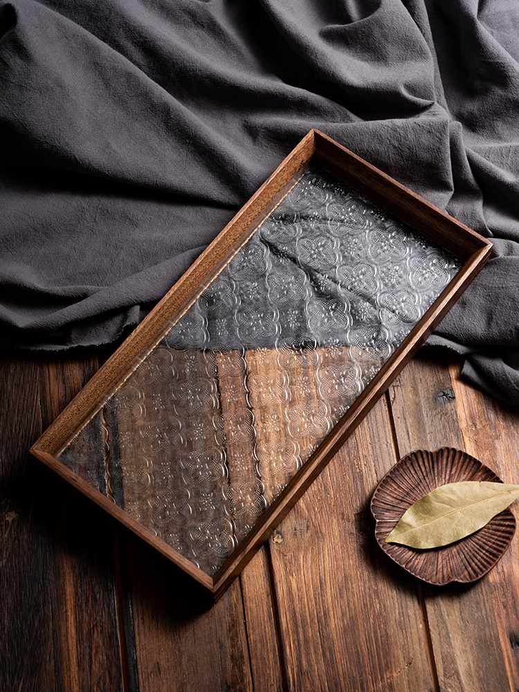 Household Wooden Tray Glass Tray Rectangular Plate