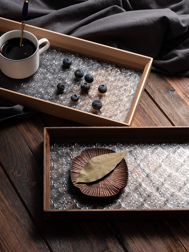 Household Wooden Tray Glass Tray Rectangular Plate - Image 4