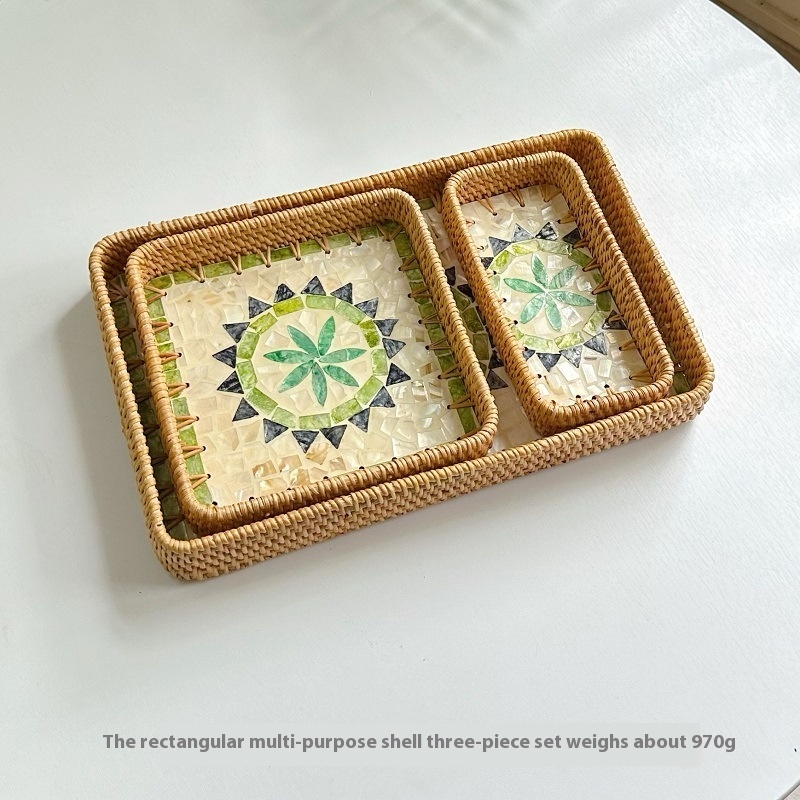 Vietnam Rattan Shell Fruit Plate Rectangular Tray Storage Basket Dining Tray - Image 7
