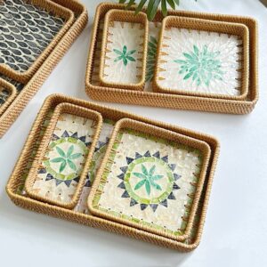 Vietnam Rattan Shell Fruit Plate Rectangular Tray Storage Basket Dining Tray