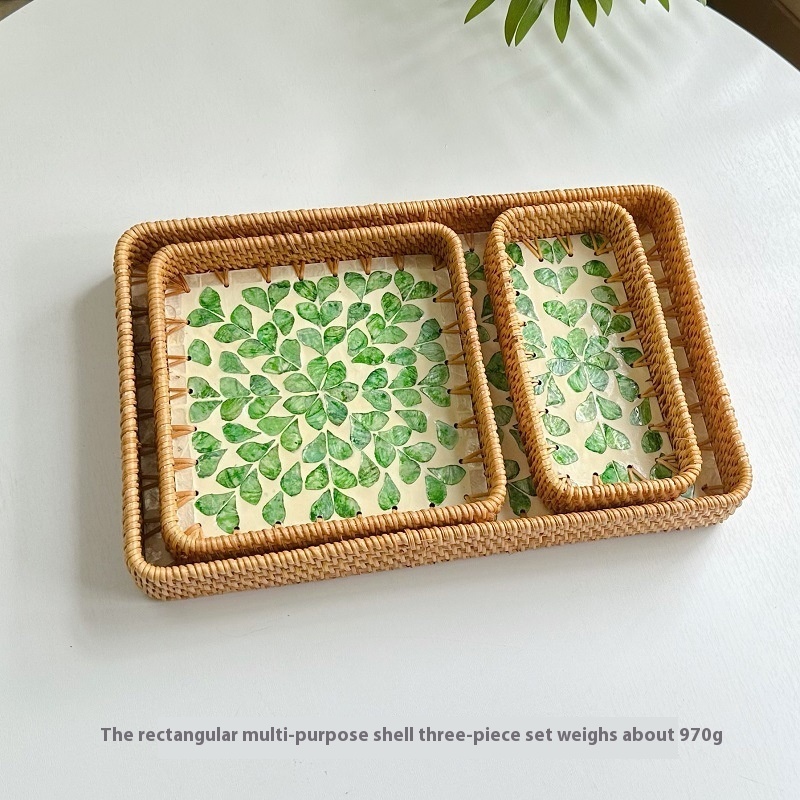Vietnam Rattan Shell Fruit Plate Rectangular Tray Storage Basket Dining Tray - Image 6