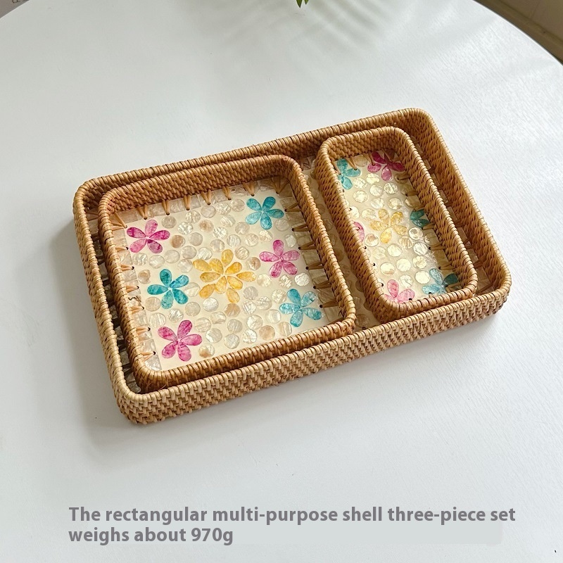 Vietnam Rattan Shell Fruit Plate Rectangular Tray Storage Basket Dining Tray - Image 9
