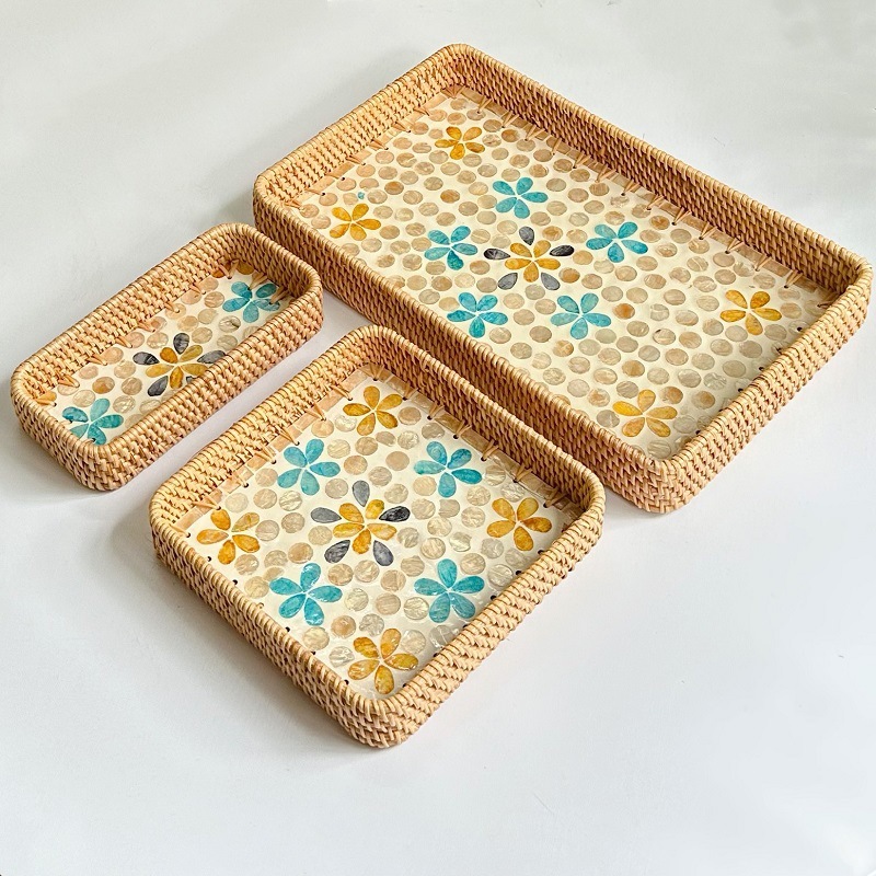 Vietnam Rattan Shell Fruit Plate Rectangular Tray Storage Basket Dining Tray - Image 4