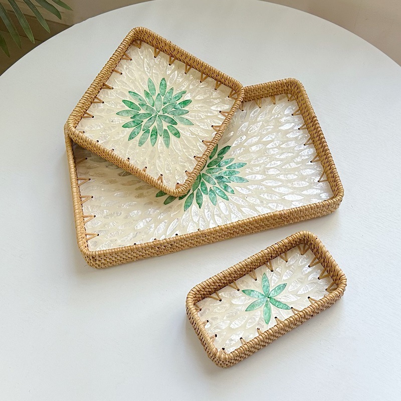Vietnam Rattan Shell Fruit Plate Rectangular Tray Storage Basket Dining Tray - Image 3