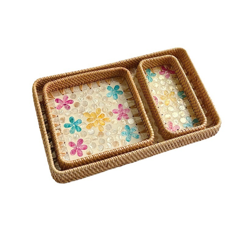 Vietnam Rattan Shell Fruit Plate Rectangular Tray Storage Basket Dining Tray - Image 5