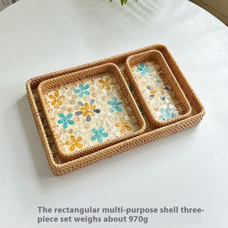 Vietnam Rattan Shell Fruit Plate Rectangular Tray Storage Basket Dining Tray - Image 10