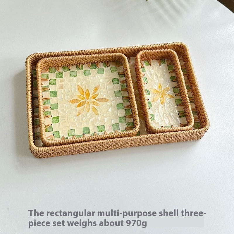 Vietnam Rattan Shell Fruit Plate Rectangular Tray Storage Basket Dining Tray - Image 8